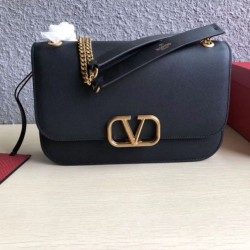 Replica Valentino Medium Vlock Shoulder Bag Black Calfskin
