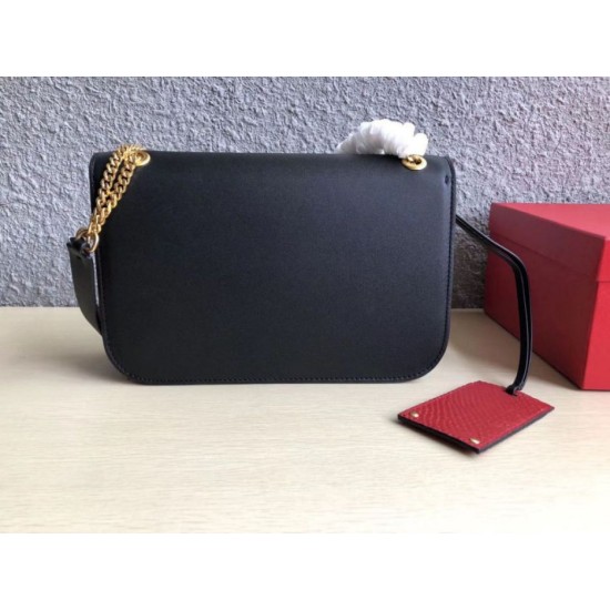 Replica Valentino Medium Vlock Shoulder Bag Black Calfskin