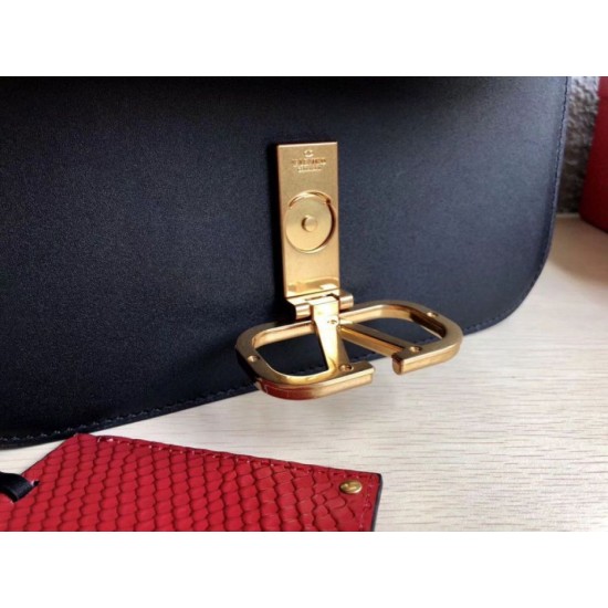 Replica Valentino Medium Vlock Shoulder Bag Black Calfskin