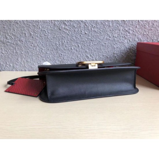 Replica Valentino Medium Vlock Shoulder Bag Black Calfskin