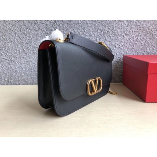 Replica Valentino Medium Vlock Shoulder Bag Black Calfskin