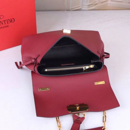 Replica Valentino Medium VRing Chain Bag Bordeaux Grainy Calfskin
