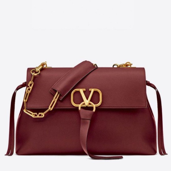 Replica Valentino Medium VRing Chain Bag Bordeaux Grainy Calfskin