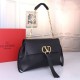 Fake Valentino Medium VRing Chain Bag Black Grainy Calfskin Replica