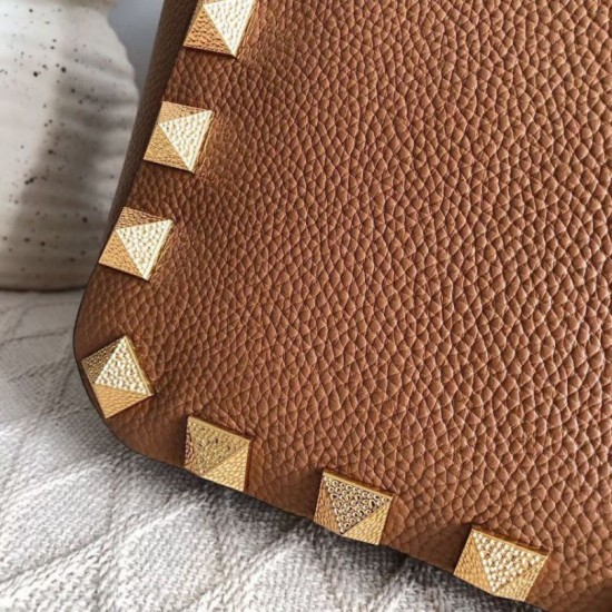 Fake Valentino Roman Stud Tote Bag Brown Grainy Calfskin Replica Fake Valentino Roman Stud Tote Bag Brown Grainy Calfskin Replica