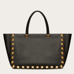 Replica Valentino Roman Stud Tote Bag Black Grainy Calfskin