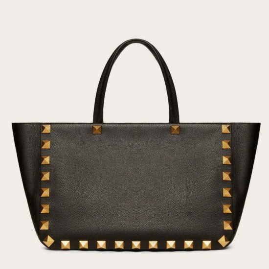 Replica Valentino Roman Stud Tote Bag Black Grainy Calfskin Replica Valentino Roman Stud Tote Bag Black Grainy Calfskin