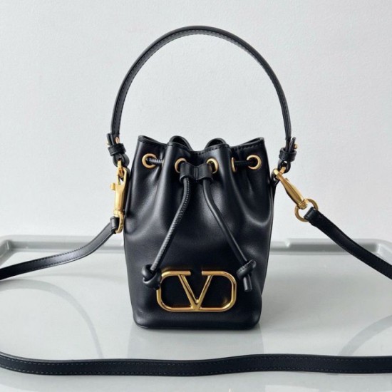 Replica Valentino VLogo Signature Mini Bucket Bag Black Calfskin
