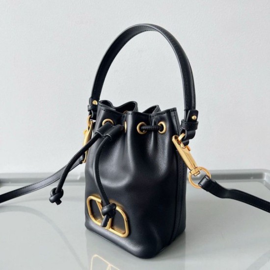 Replica Valentino VLogo Signature Mini Bucket Bag Black Calfskin