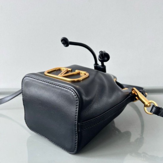Replica Valentino VLogo Signature Mini Bucket Bag Black Calfskin