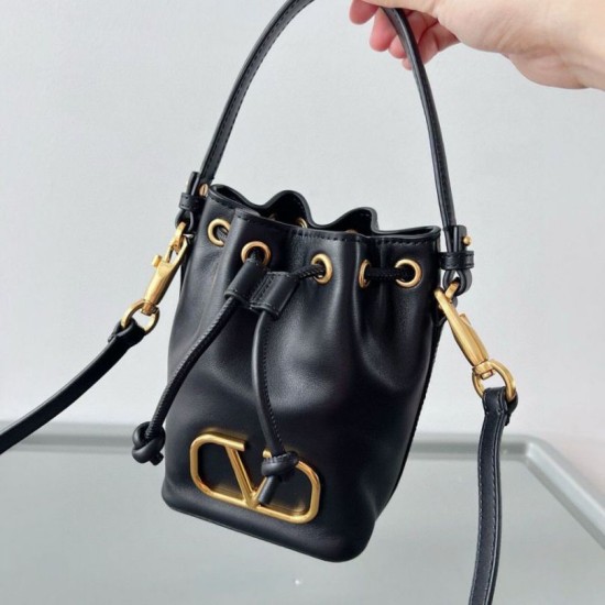 Replica Valentino VLogo Signature Mini Bucket Bag Black Calfskin