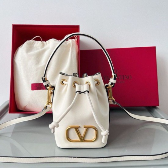 Fake Valentino VLogo Signature Mini Bucket Bag White Calfskin Replica Replica Valentino VLogo Signature Mini Bucket Bag White Calfskin