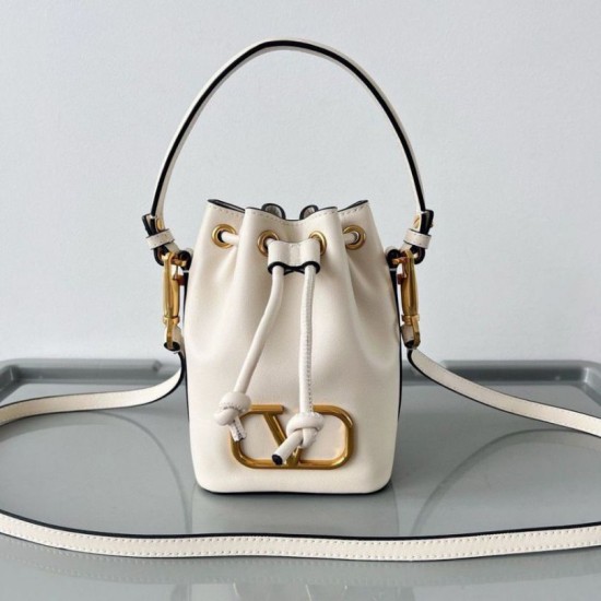 Fake Valentino VLogo Signature Mini Bucket Bag White Calfskin Replica Replica Valentino VLogo Signature Mini Bucket Bag White Calfskin
