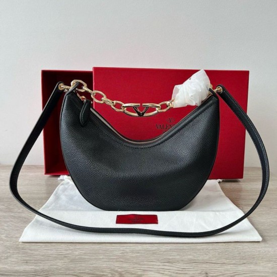 Replica Valentino VLogo Moon Small Hobo Bag with Chain Black 