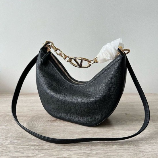 Replica Valentino VLogo Moon Small Hobo Bag with Chain Black 
