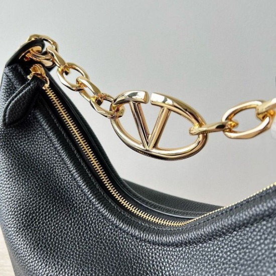 Replica Valentino VLogo Moon Small Hobo Bag with Chain Black 