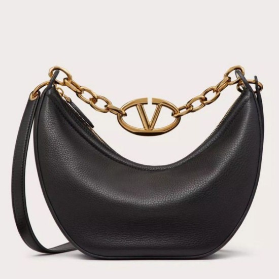 Replica Valentino VLogo Moon Small Hobo Bag with Chain Black 
