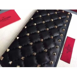 Replica Valentino Rockstud Spike Zip Wallet Noir Lambskin