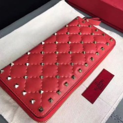 Fake Valentino Rockstud Spike Zip Wallet Red Lambskin Replica