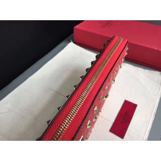 Fake Valentino Rockstud Spike Zip Wallet Red Lambskin Replica