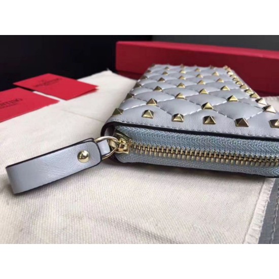Replica Valentino Rockstud Spike Zip Wallet Sky Blue Lambskin