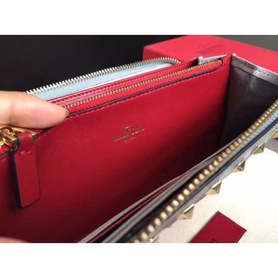 Replica Valentino Rockstud Spike Zip Wallet Sky Blue Lambskin