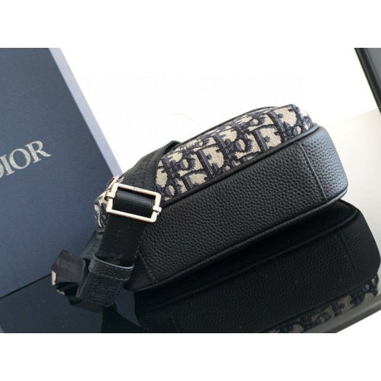 Replica Dior Mini Rider 2.0 Zipped Messenger Bag in Beige Oblique with Black Leather