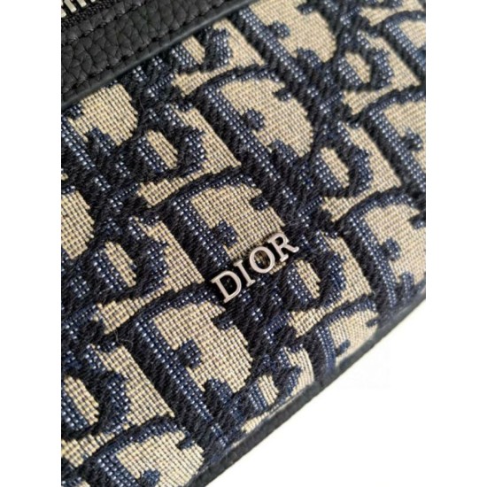 Replica Dior Mini Rider 2.0 Zipped Messenger Bag in Beige Oblique with Black Leather
