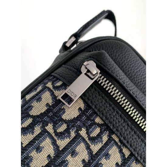 Replica Dior Mini Rider 2.0 Zipped Messenger Bag in Beige Oblique with Black Leather