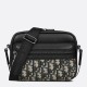 Replica Dior Mini Rider 2.0 Zipped Messenger Bag in Beige Oblique with Black Leather