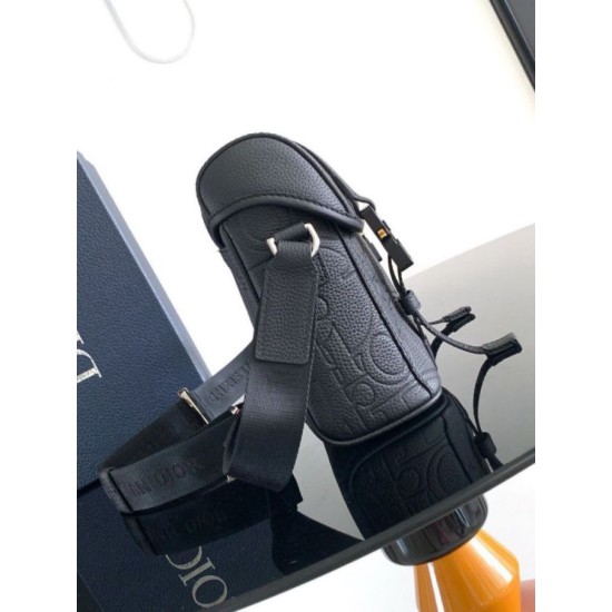 Fake Dior Hit the Road Flap Messenger Bag in Black Gravity Leather Replica