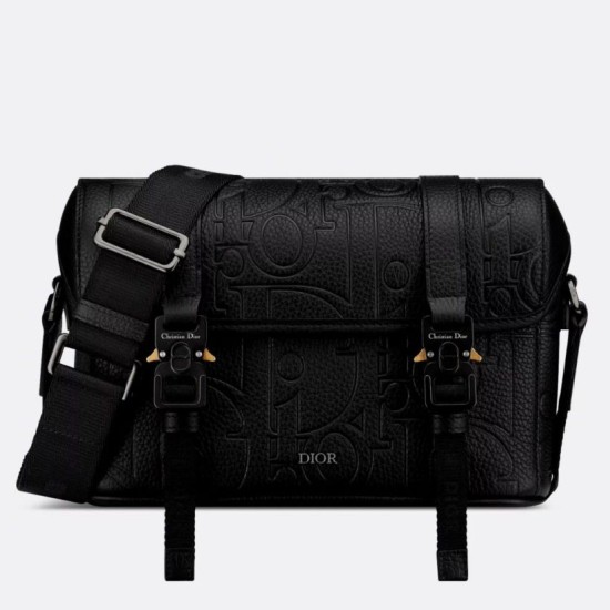 Fake Dior Hit the Road Flap Messenger Bag in Black Gravity Leather Replica