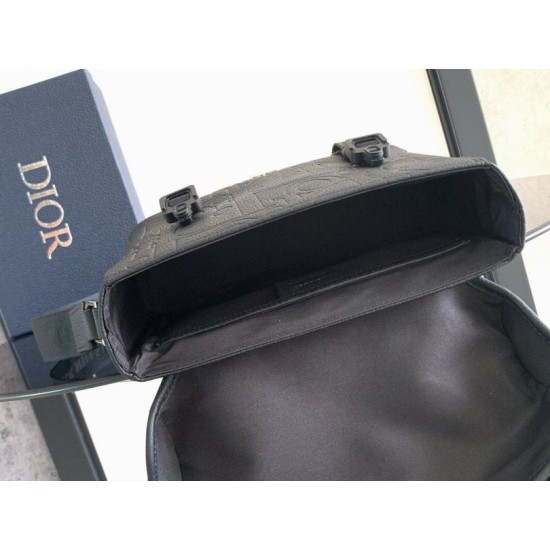 Fake Dior Hit the Road Flap Messenger Bag in Black Gravity Leather Replica