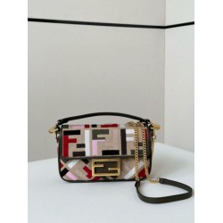 Fake Fendi Baguette Mini Bag in Canvas with Multicolor FF Embroidery Replica