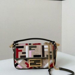 Fake Fendi Baguette Mini Bag in Canvas with Multicolor FF Embroidery Replica
