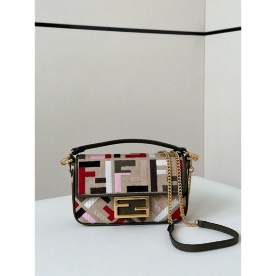 Fake Fendi Baguette Mini Bag in Canvas with Multicolor FF Embroidery Replica