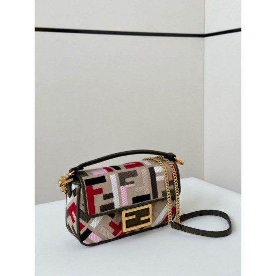 Fake Fendi Baguette Mini Bag in Canvas with Multicolor FF Embroidery Replica