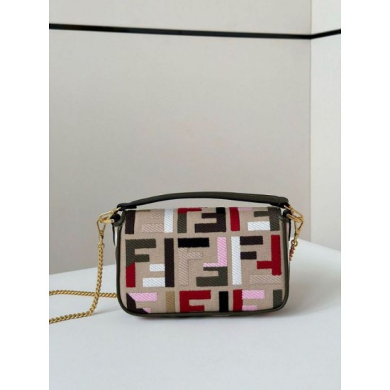 Fake Fendi Baguette Mini Bag in Canvas with Multicolor FF Embroidery Replica