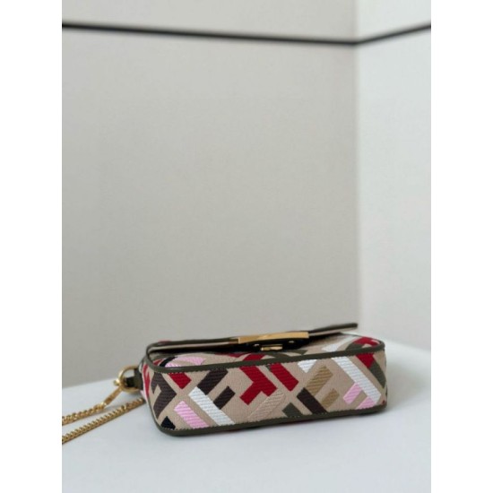Fake Fendi Baguette Mini Bag in Canvas with Multicolor FF Embroidery Replica