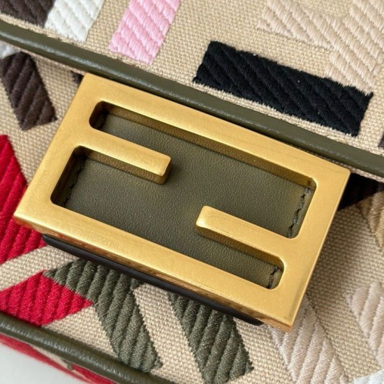 Fake Fendi Baguette Mini Bag in Canvas with Multicolor FF Embroidery Replica