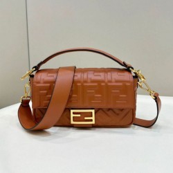 Replica Fendi Medium Baguette Bag in Brown FF Nappa Leather