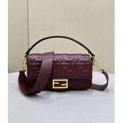 Replica Fendi Medium Baguette Bag in Burgundy FF Nappa Leather