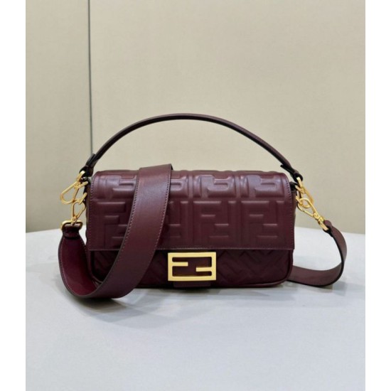 Replica Fendi Medium Baguette Bag in Burgundy FF Nappa Leather