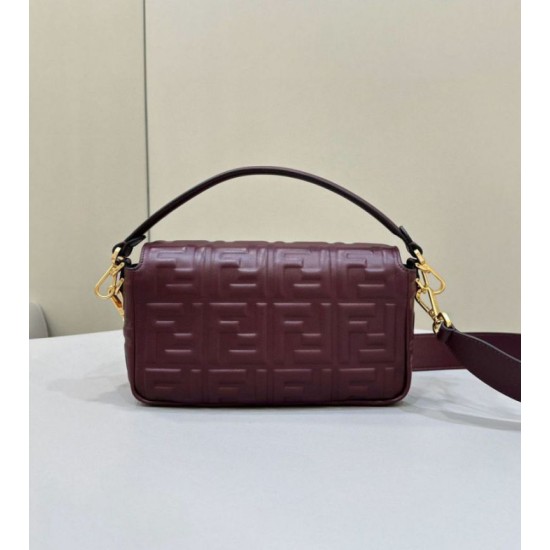 Replica Fendi Medium Baguette Bag in Burgundy FF Nappa Leather