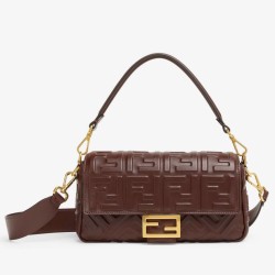 Replica Fendi Medium Baguette Bag in Burgundy FF Nappa Leather