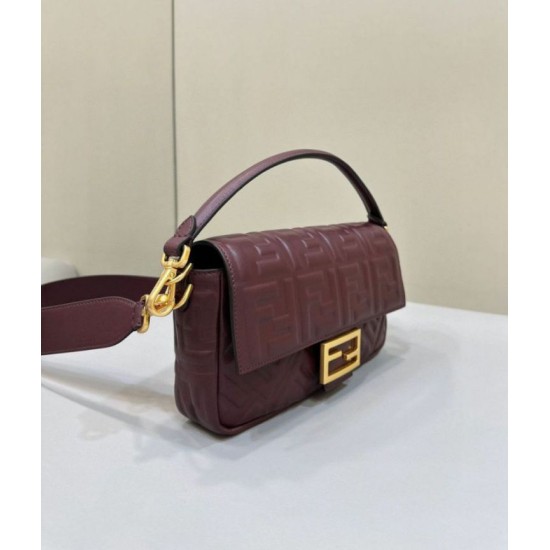 Replica Fendi Medium Baguette Bag in Burgundy FF Nappa Leather