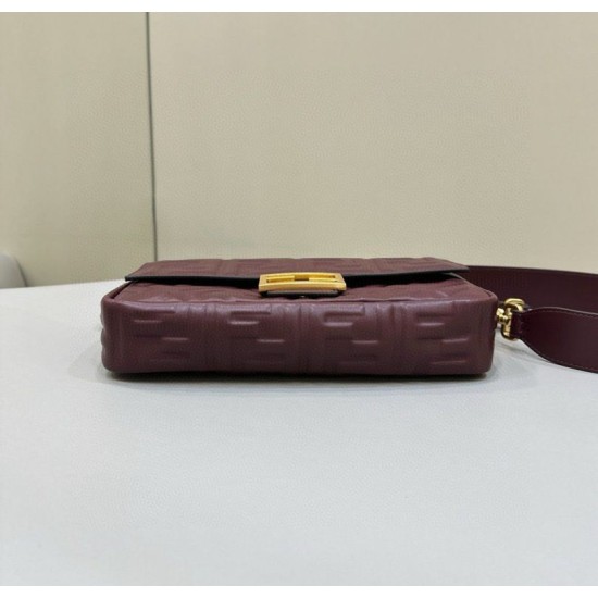 Replica Fendi Medium Baguette Bag in Burgundy FF Nappa Leather