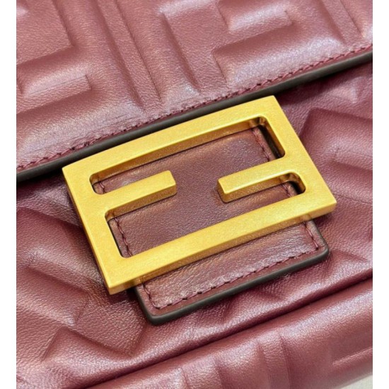 Replica Fendi Medium Baguette Bag in Burgundy FF Nappa Leather