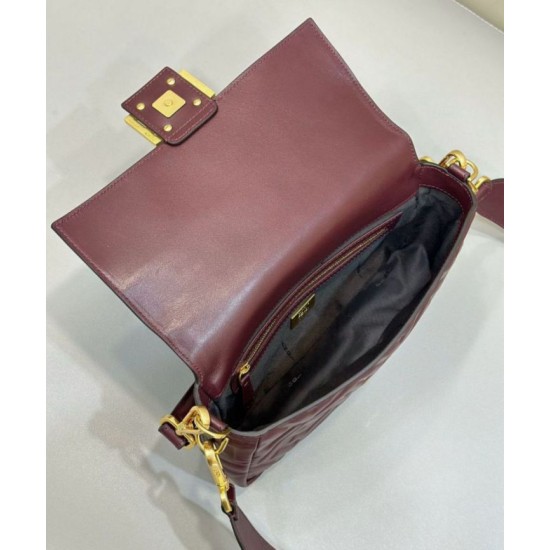 Replica Fendi Medium Baguette Bag in Burgundy FF Nappa Leather