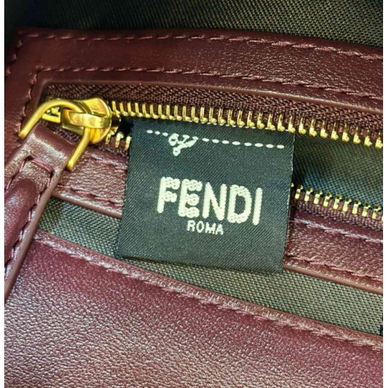 Replica Fendi Medium Baguette Bag in Burgundy FF Nappa Leather